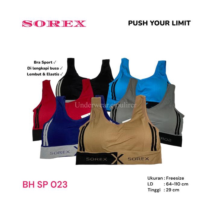 (3pcs) SOREX SP023 BRA Sport Wanita Busa tanpa kawat bahan lembut adem Nyaman tali lebar Bh push up