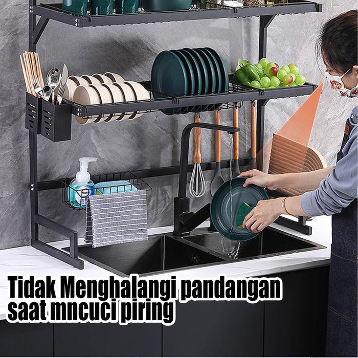 Rak Piring Wastafel Stainless Steel Rak Cuci Piring Wastafel 85cm Rak Dapur Rak Piring Gantung