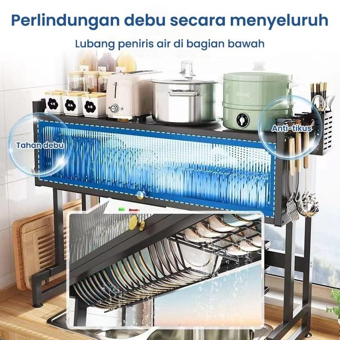 Rak Piring Wastafel Rak Dapur Stainless Steel Dengan Penutup /Rak Piring Tertutup /Rak Piring