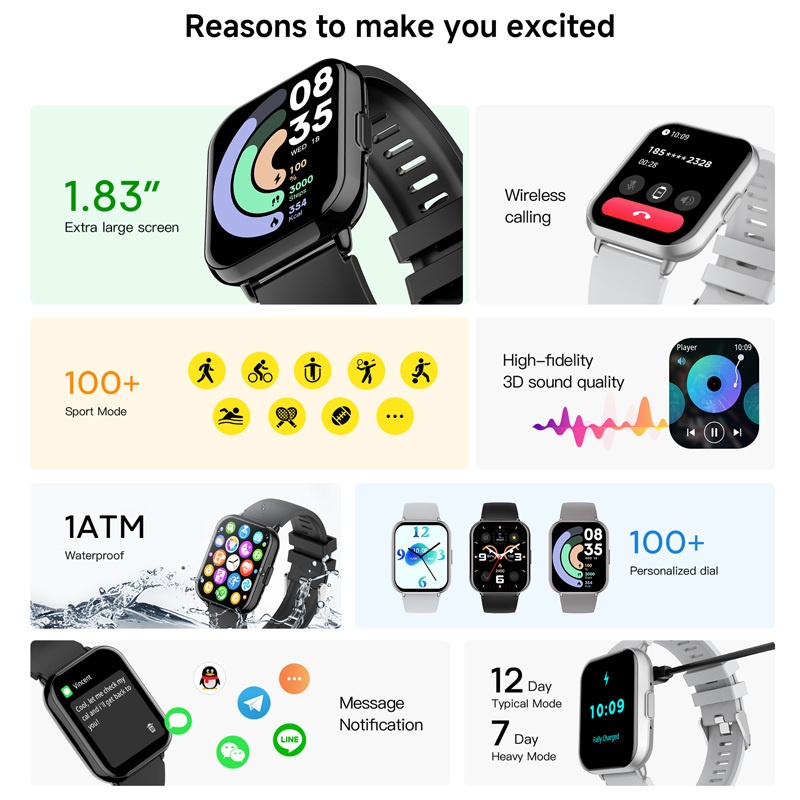 NEW DEALS WISELION New SmartWatch Z169 1.83" HD Touch Screen Bluetooth Call Custom Wallpaper Android