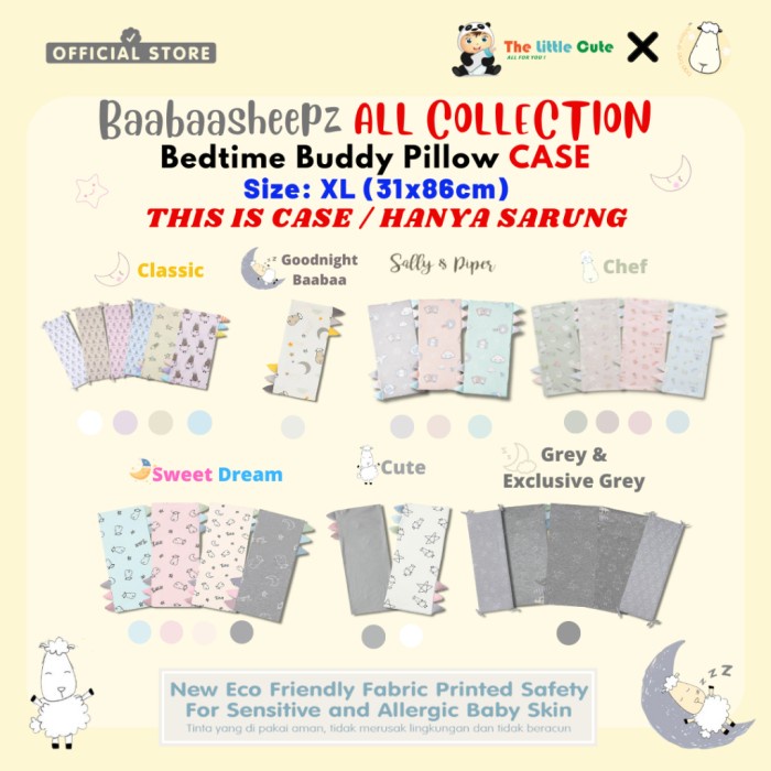 Limited EDition Baabaasheepz Bedtime Buddy Pillow Case XL Size Sarung Bedtime Buddy Classic Grey