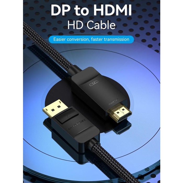 Resmi Vention Kabel DisplayPort to HDMI 4K 60Hz Converter DP Display Port Braided Konverter Cable