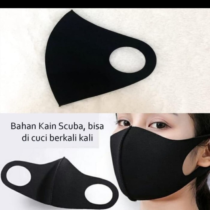 Masker kain bahan scuba - Masker Scuba Laser mulus- Hitam
