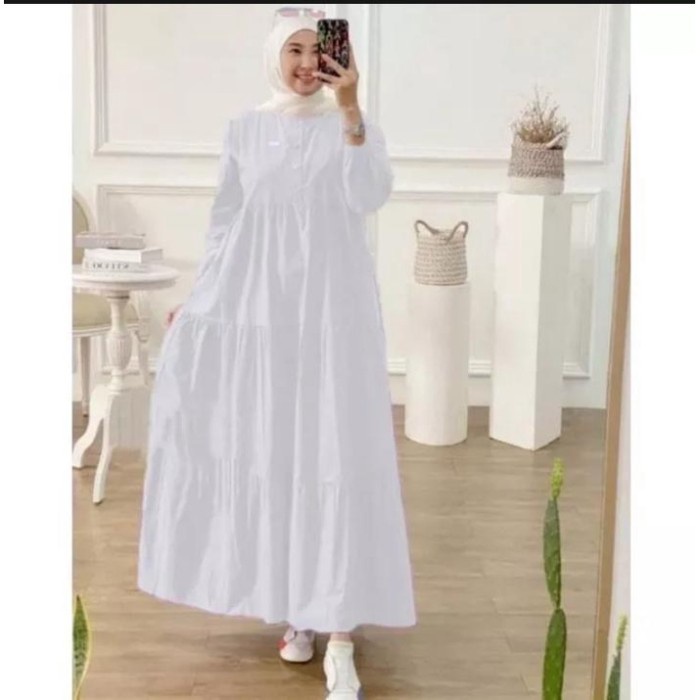 PROMO SPECIAL Gamis putih simple elegan KIRANIA DRESS murah Bahan MOSCREPE PREMIUM