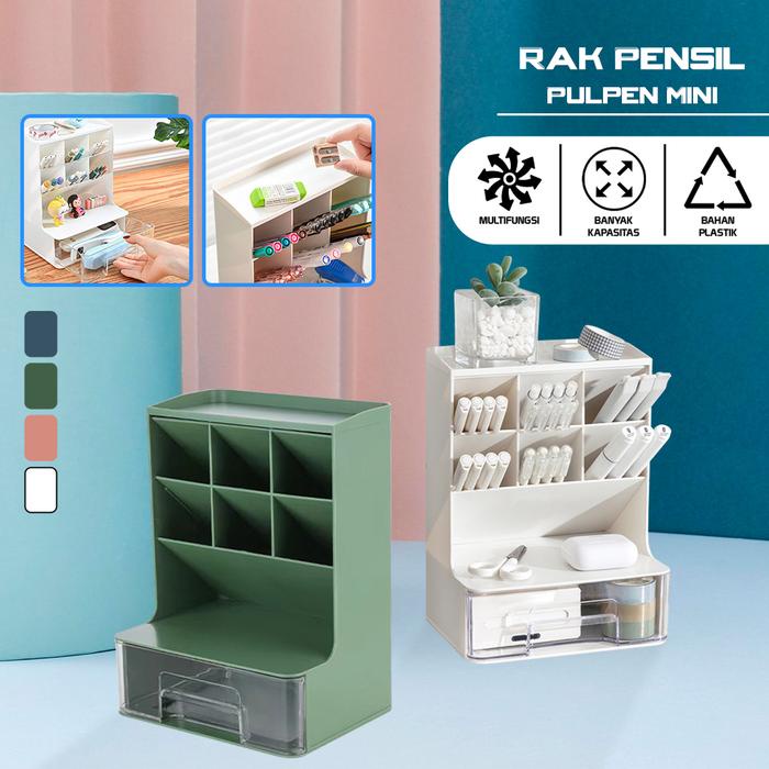 

TERLARIS! Rak Pena 6 Sekat Dengan Laci Transparan Serbaguna Rak Mini Storage Kotak Penyimpanan Pena