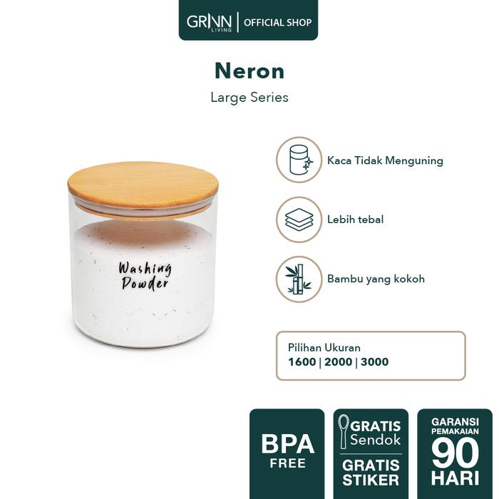 (COD) GRINN LIVING Neron Jar / Toples Kaca Tutup Kayu / Bambu untuk Tempat Spaghetti / Pasta / Beras
