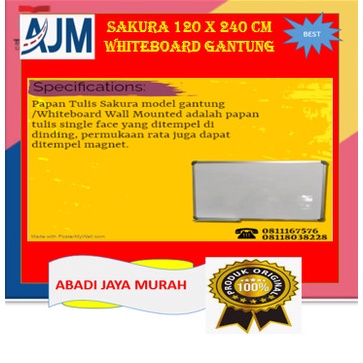 

SAKURA 120 x 240 CM WHITEBOARD GANTUNG