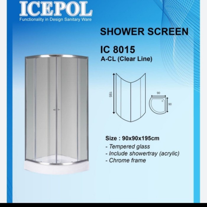 Shower box icepol oval + shower tray uk.90x90 cm kaca tempered polos