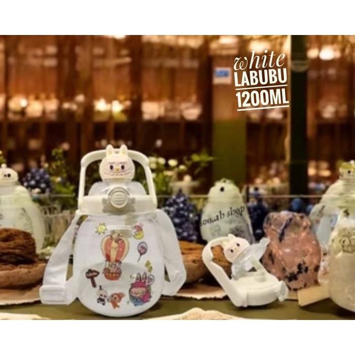 BOTOL MINUM ANAK LABUBU + TALI SLEMPANG ,STIKER 2D MOTIF LUCU 600ML +EXTRA PACKING BUBBLE/KARDUS