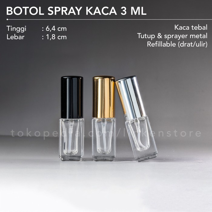 Botol Parfum 3ml Spray - Kaca Tebal Kotak - Mini Travel Size Tester