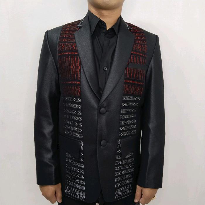 KODE:(18)HITAM GLOSY JAS ULOS PREMIUM(jas+celana+dasi+caver jas+hanger jas) Setelan Formal Pria