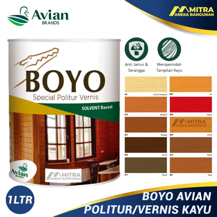 Ready Politur Boyo Avian Anti Rayap Jamur Cat Vernis Plitur Kayu 1 Liter