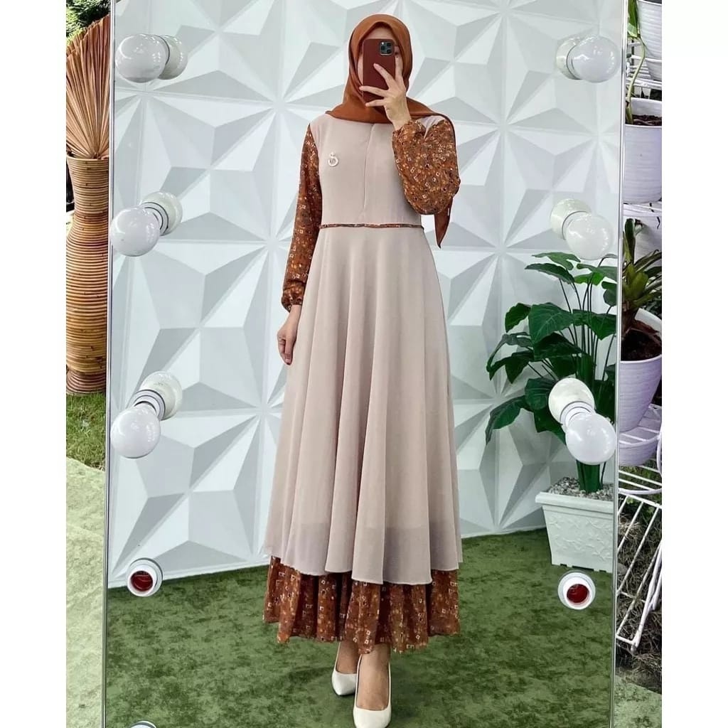 GAMIS CERUTY, GAMIS DEWASA GAMIS CERUTY BABY DOLL 2 LAYER MOTIF BUNGA BARU KEKINIAN