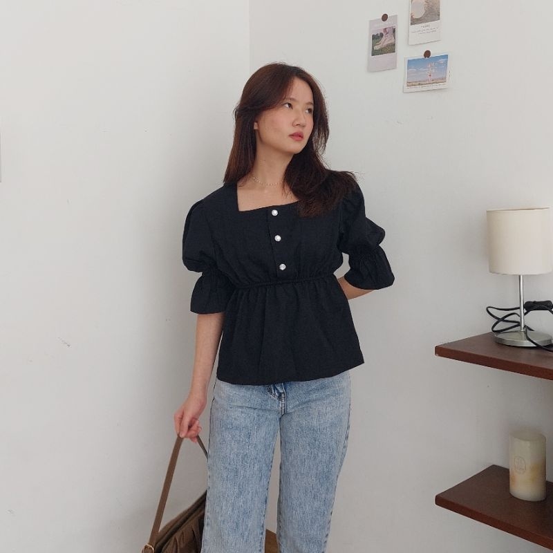 Nari Top / Blouse Wanita Korea / Atasan Kantor Wanita Kasual / Blouse Elegan Korea / Blouse Lengan