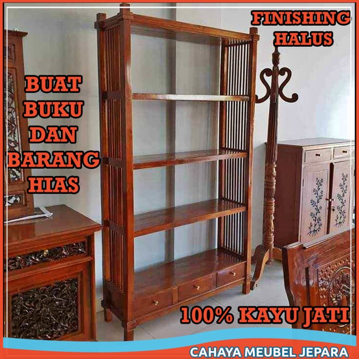 PREMIUM RAK BUKU MINIMALIS KAYU JATI LEMARI HIAS DAN RAK BONEKA SERTA TAS