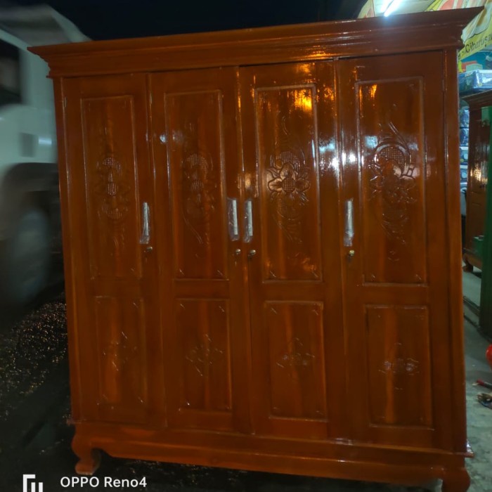 PREMIUM Lemari Baju Pakaian Kayu Jati Asli 4 Pintu