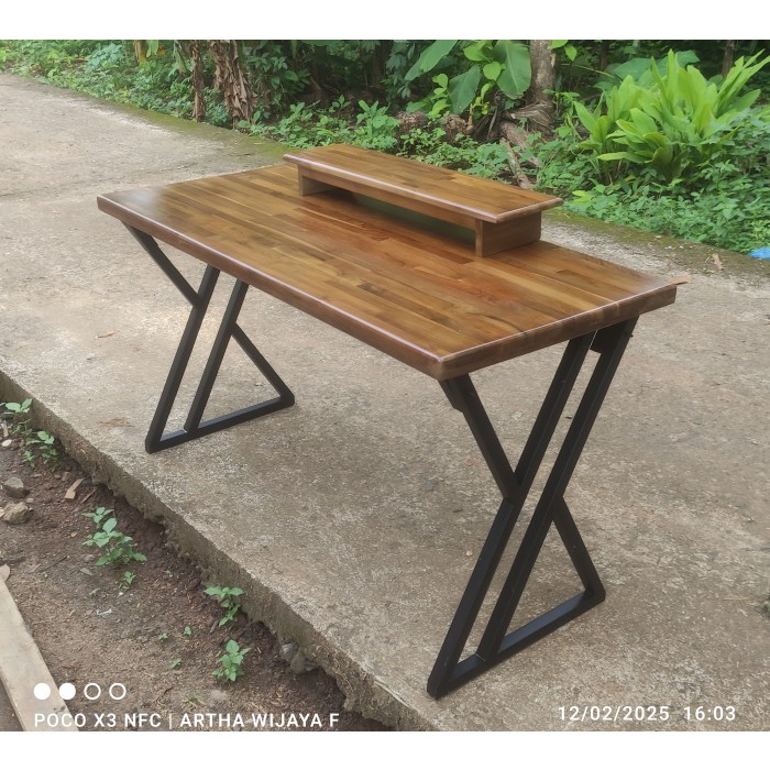 PREMIUM MEJA KOMPUTER, MEJA KERJA,MEJA PC, MEJA KAYU JATI FJL KAKI BESI HOLLOW