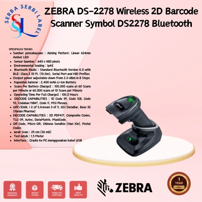 ZEBRA DS-2278 Wireless 2D Barcode Scanner Symbol DS2278 Bluetooth
