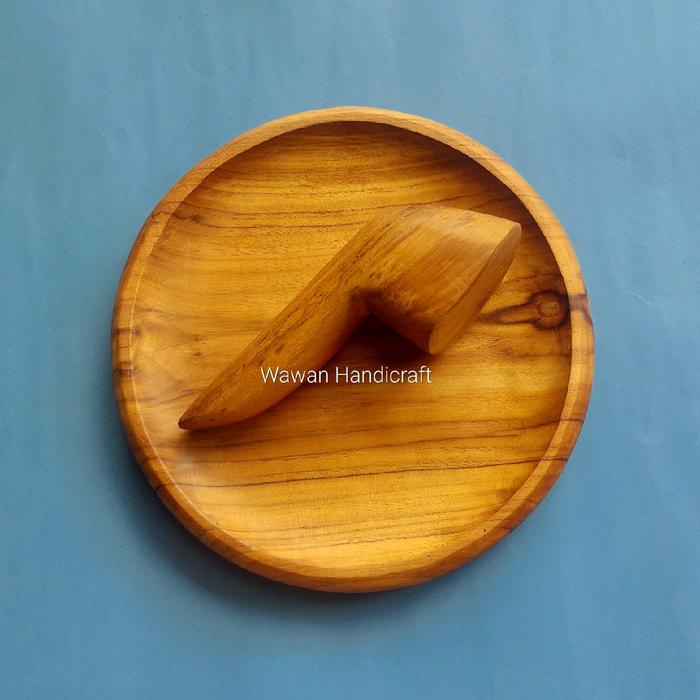 PREMIUM cobek kayu/cobek kayu jati/cobek bulat set uleg uleg kayu jati