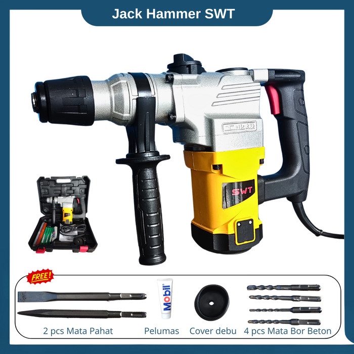 Bor Beton Listrik Drill Hammer Penghancur Beton Bobok Lengkap 1900W