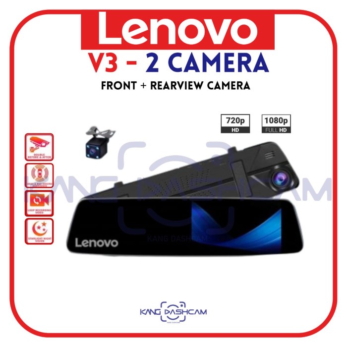 Lenovo V3 Dual Camera Dashcam Car DVR Camera Mobil