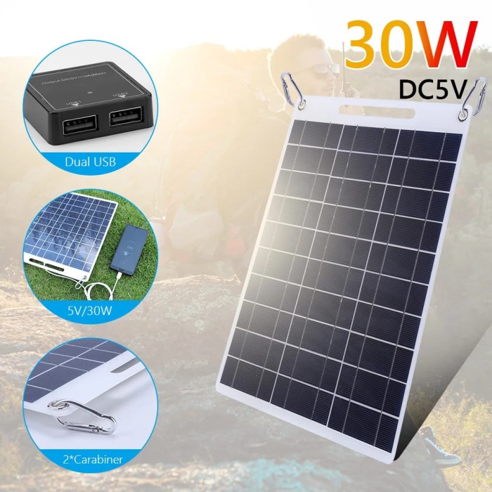 30W Solar Plate 5V Waterproof Solar Panel Portable Dual USB Solar
