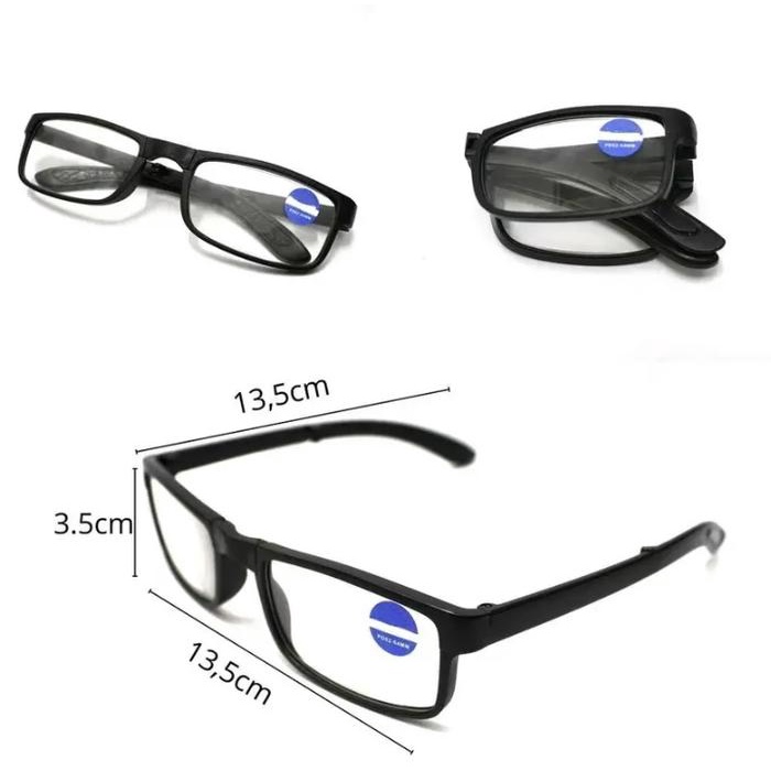 Beli 1 Dapat 2 Kacamata Baca Model Lipat List Hitam + Lap + Sarung Kacamata (Full Set) #Gratisongkir