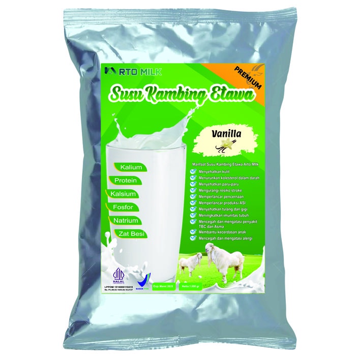 

ARTO MILK SUSU BUBUK KAMBING ETAWA PREMIUM RASA VANILLA ISI 1KG ALUMINIUM FOIL DAIRY VANILA TERLARIS