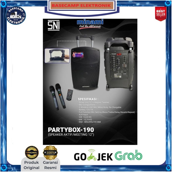 MINAMI Partybox 190 PB-190 Speaker Aktif Meeting 12" Inch Speaker Bluetooth USB Karaoke Mic Wireless