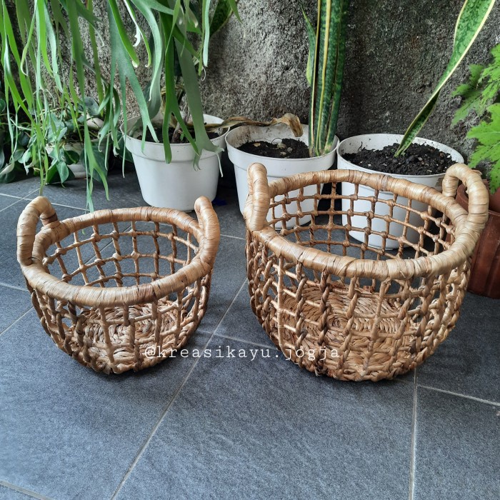 PREMIUM Keranjang Jaring Enceng Gondok Plintir, Wadah Telor Enceng Gondok.