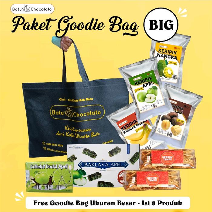 

Wdo - Batu Chocolate - Paket Big Goodie Bag Big Isi 8 Pcs - Oleh Oleh Khas Malang Batu