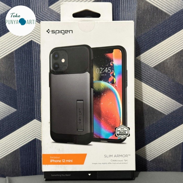 Case Spigen Slim Armor Iphone 12 Mini New Segel Original - Gunmetal Original