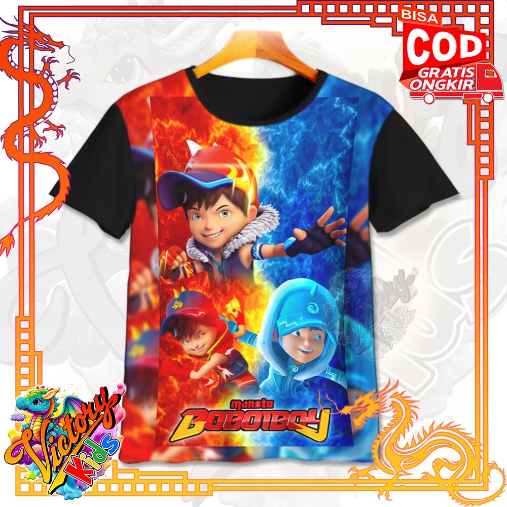 Victory Kids - Kaos Anak Premium Baju Kaos Sublim Kekinian Anti Rontok Boboiboy Merah Biru