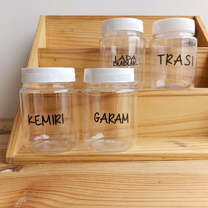Toples Bulat 200Ml Tutup Putih Bumbu Dapur Label Stiker Transfarant Waterproof