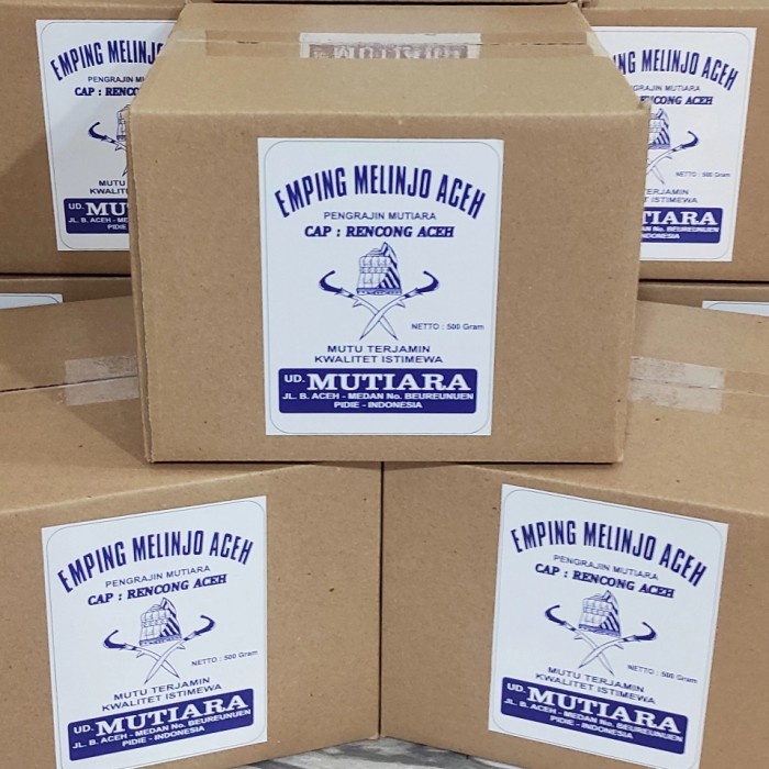 

BARANG TERLARIS Emping Aceh Super Tipis Mutiara 500gr Kemasan Dus Karton