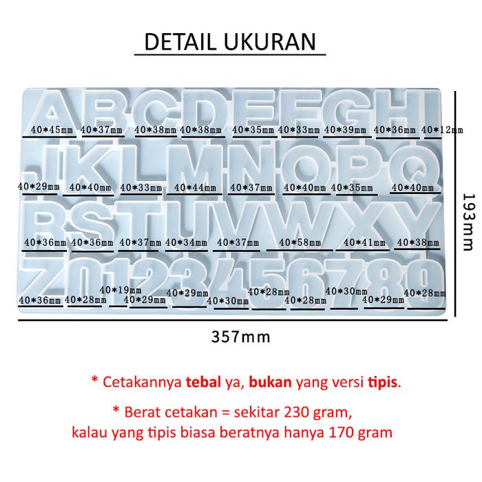 SIZE BESAR (VERSI TEBAL) CETAKAN HURUF A-Z & ANGKA ALFABET ALPHABETH CETAKAN RESIN CETAKAN SILIKON