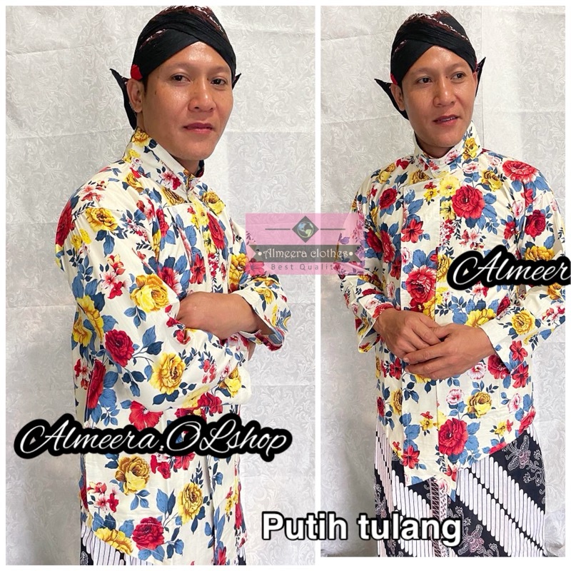 surjan kembang bahan katun 100% ori surjan bunga baju adat jawa tradisional