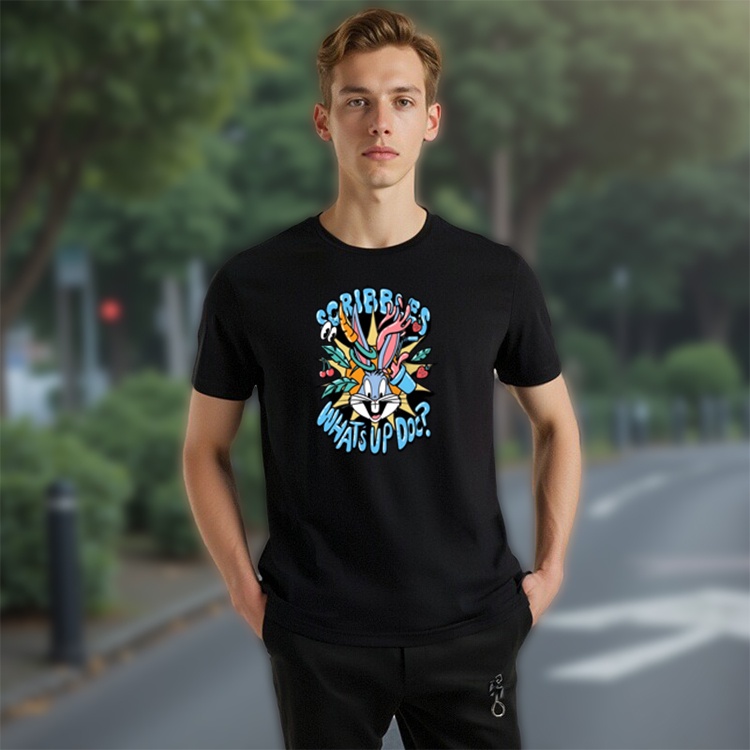 【FLASH SALE】 baju remaja kaos wanita Bugs Bunny Scribbles Print T shirt Anti-Static untuk Musim Kema