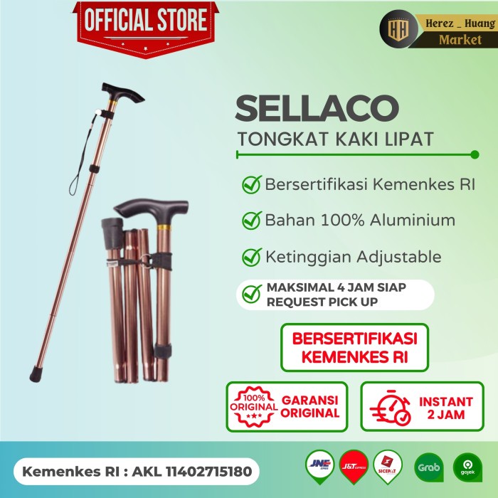 Ready Tongkat Lipat Walking Stick SELLACO & SELLA Tongkat Kaki Lipat Kaki 1 Alat Bantu Jalan Lansia