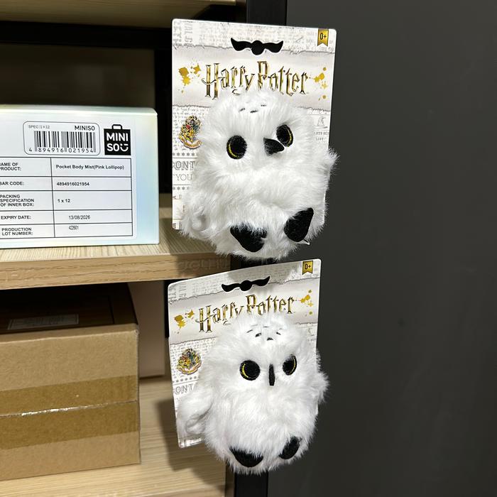 terbaru  miniso harry potter fridge magnet hedwig plush owl the book of monsters boneka mini