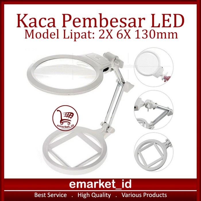 

Kaca Pembesar Meja LED Lipat 2X 6X 130mm AE76 / Lampu Lup Lensa