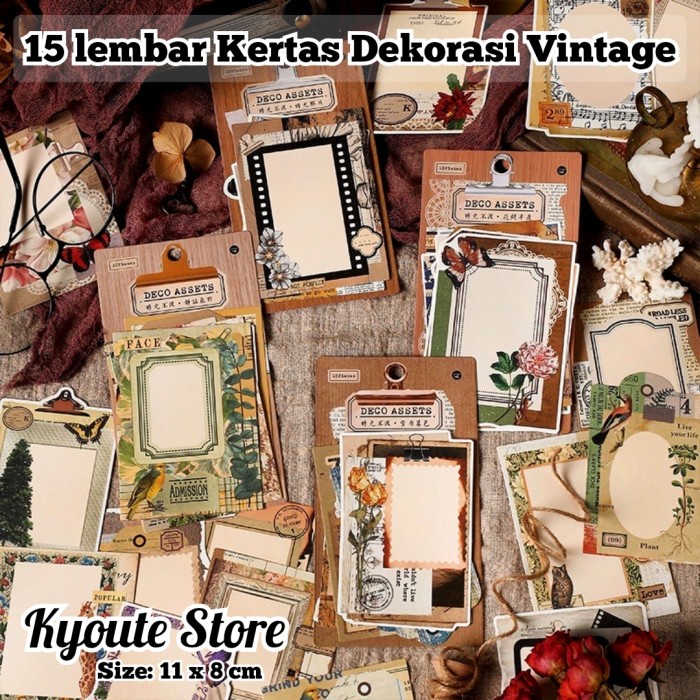 

15 Lembar Kertas Dekorasi Scrapbook Vintage Retro Frame Flower Collage