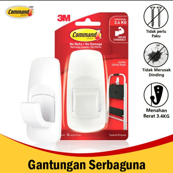 

3M Command Gantungan Serbaguna Maks. 3.4 KG Jumbo Hooks 3M-17004