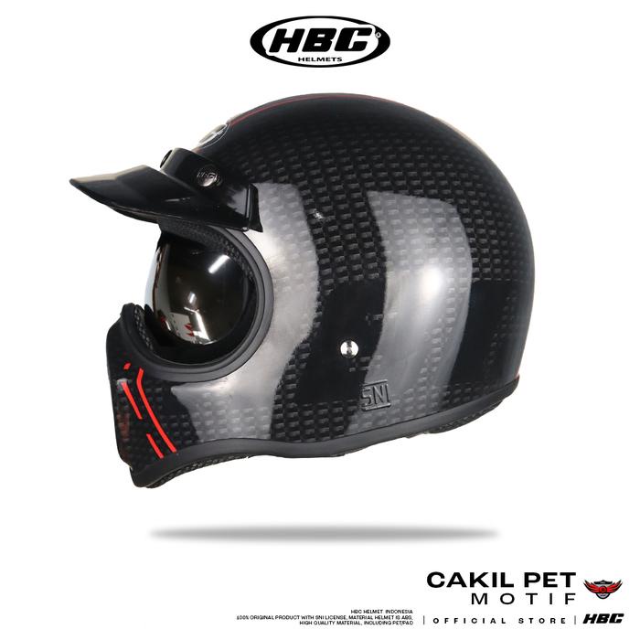 HELM HBC CAKIL PET INNER VISOR MOTIF CARBON HELM RETRO FULL FACE SNI