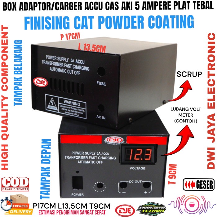 BOX ADAPTOR 5A AMPERE BOX CHARGER CAS AKI PLAT BESI