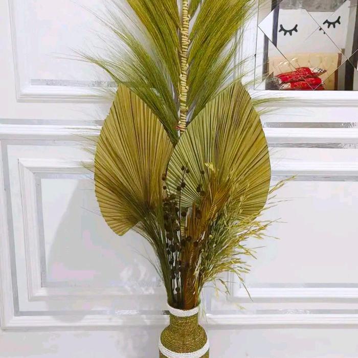 PAKET BESAR Paket bunga dekorasi ruangan bunga kering aesthetic lengkap vas guci medong