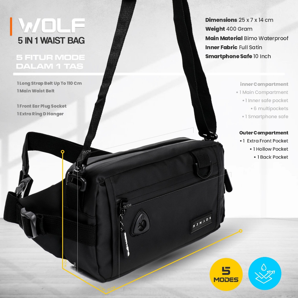 pengiriman cepat Mr Mads - Wolf Waist Bag - Tas Selempang Pria Tas Pinggang Clucth Bag Shoulder Bag