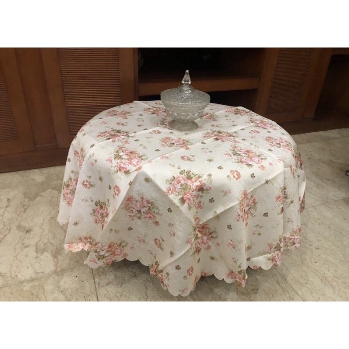 Taplak meja makan bundar/bulat shabby chic 180cm