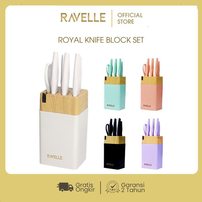 TERBAIK RAVELLE Pisau Dapur Anti Lengket 7 in 1 Set - Royal Block Knife Set