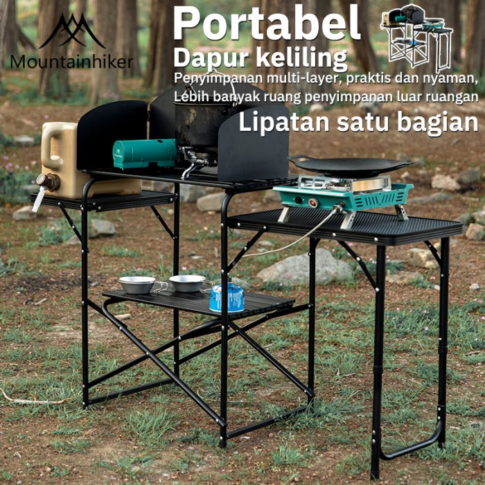 TERLENGKAP Meja Dapur Camping, Dapur Lipat, Meja Dapur Memasak Mountainhiker, Bahan Aluminium, Dapat
